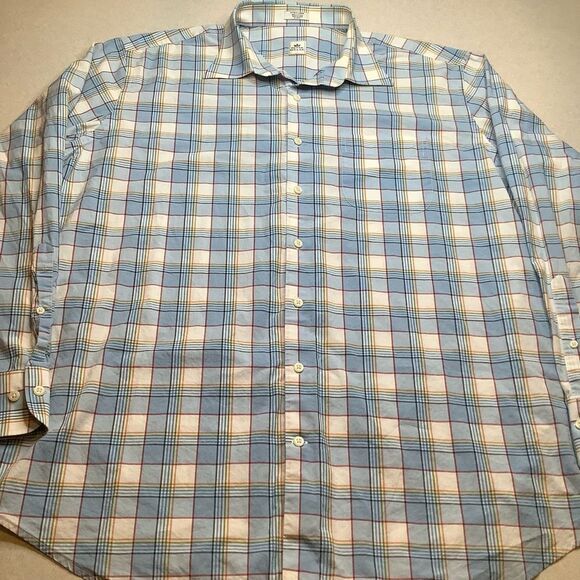 Peter Millar Long Sleeve Sport Shirt XL Multi Color Plaid Blue/Orange/Re… - Picture 4 of 6